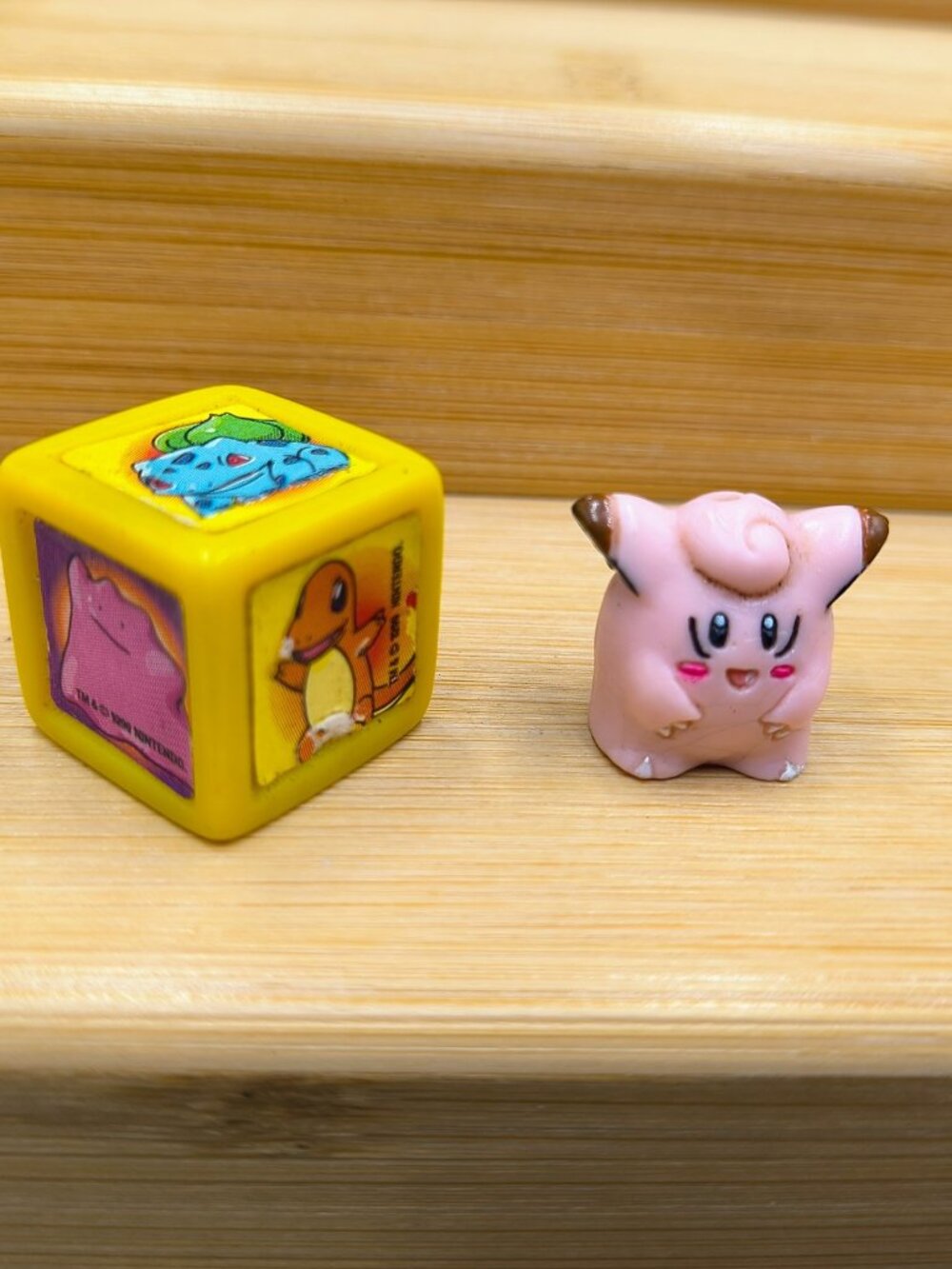 Vintage 1999 Pokémon Game Replacement Part Lot - Clefairy Figure Token and Dice
